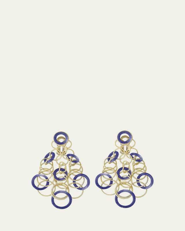 Hawaii Color 18K Yellow Gold Lapis Lazuli Earrings, 7cm